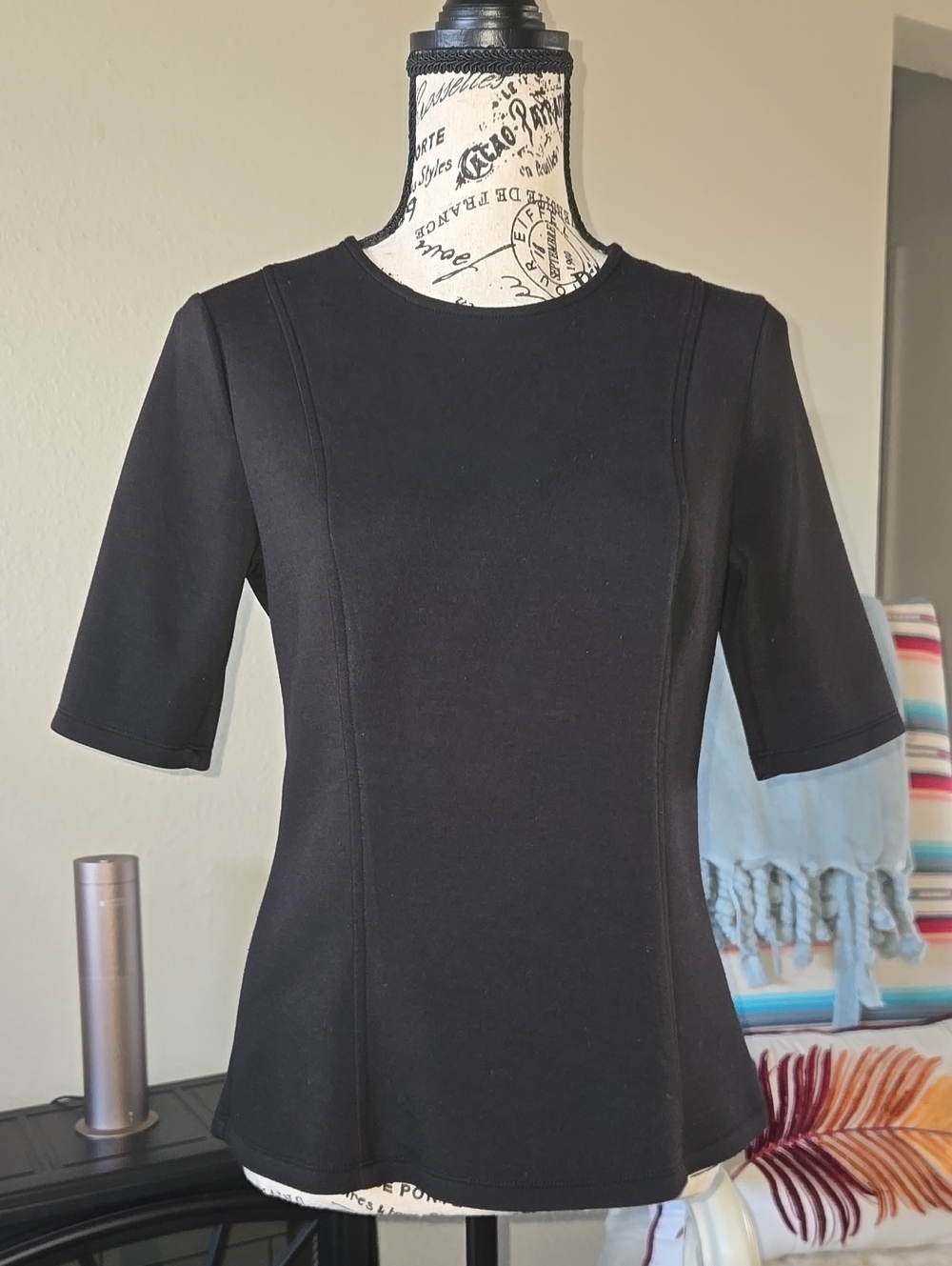 Scuba Knit Elbow Sleeve Black Top